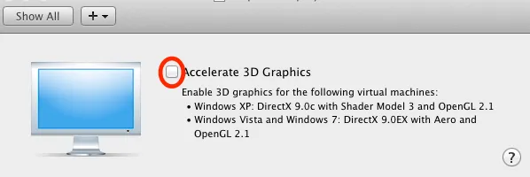 VMWare Display Settings - 3D Disabled